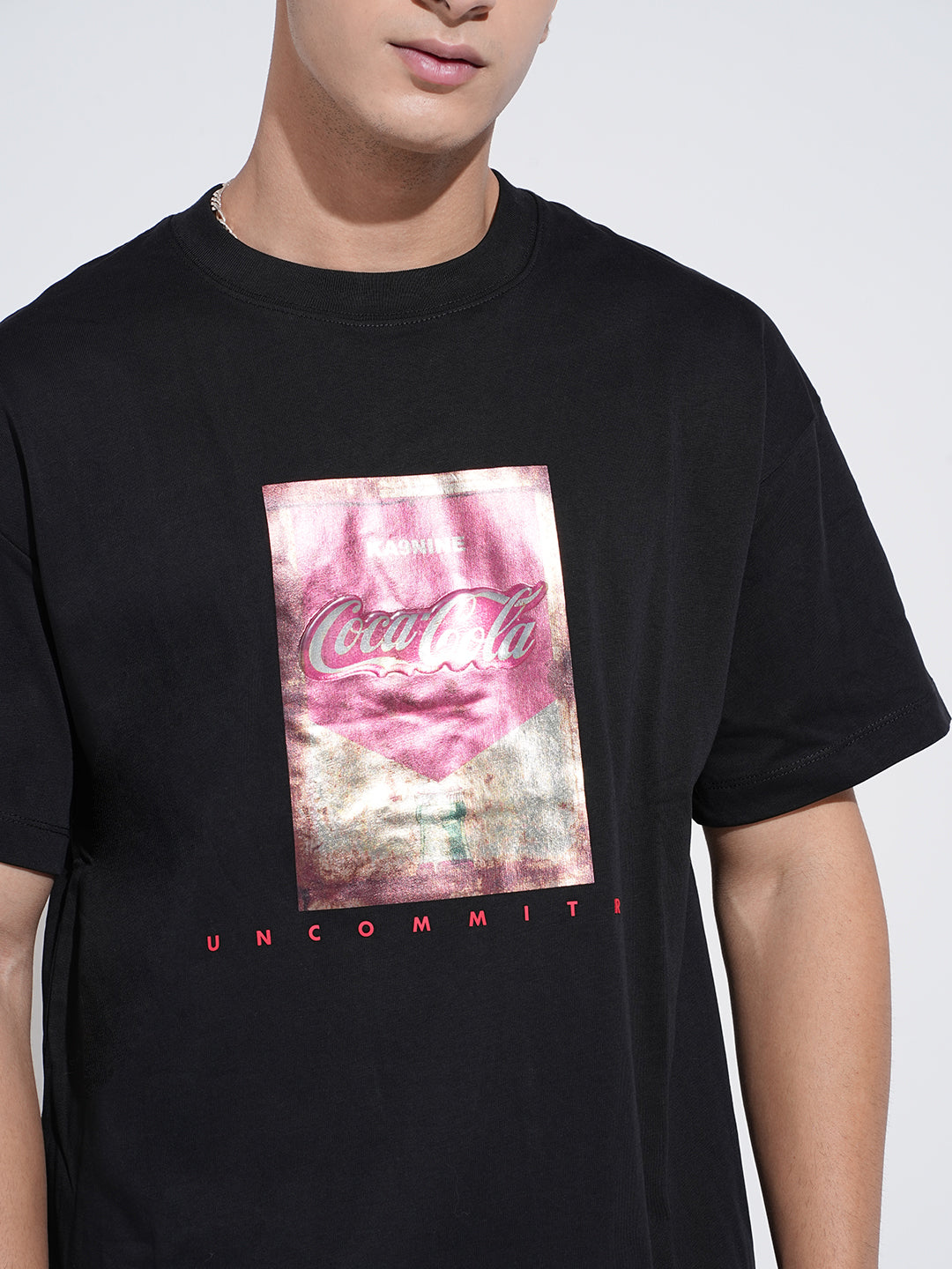 Men's Graphic Print Black Short Sleeves Round Neck Relaxed Fit T-Shirt