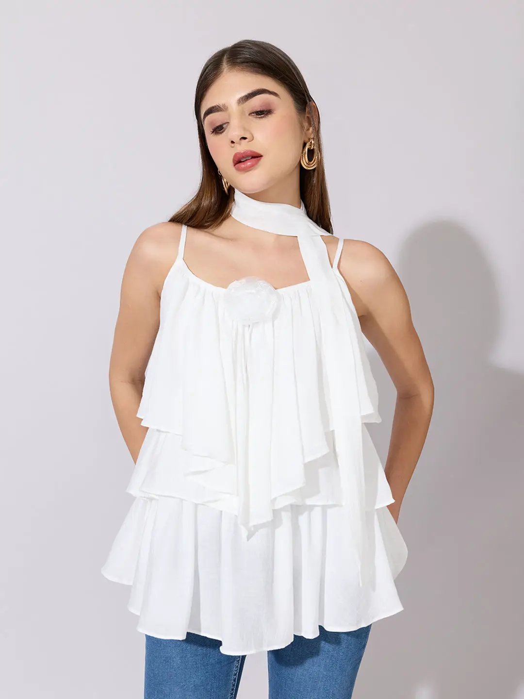Shop Women's White Layered Ruffle Top | Showoffff