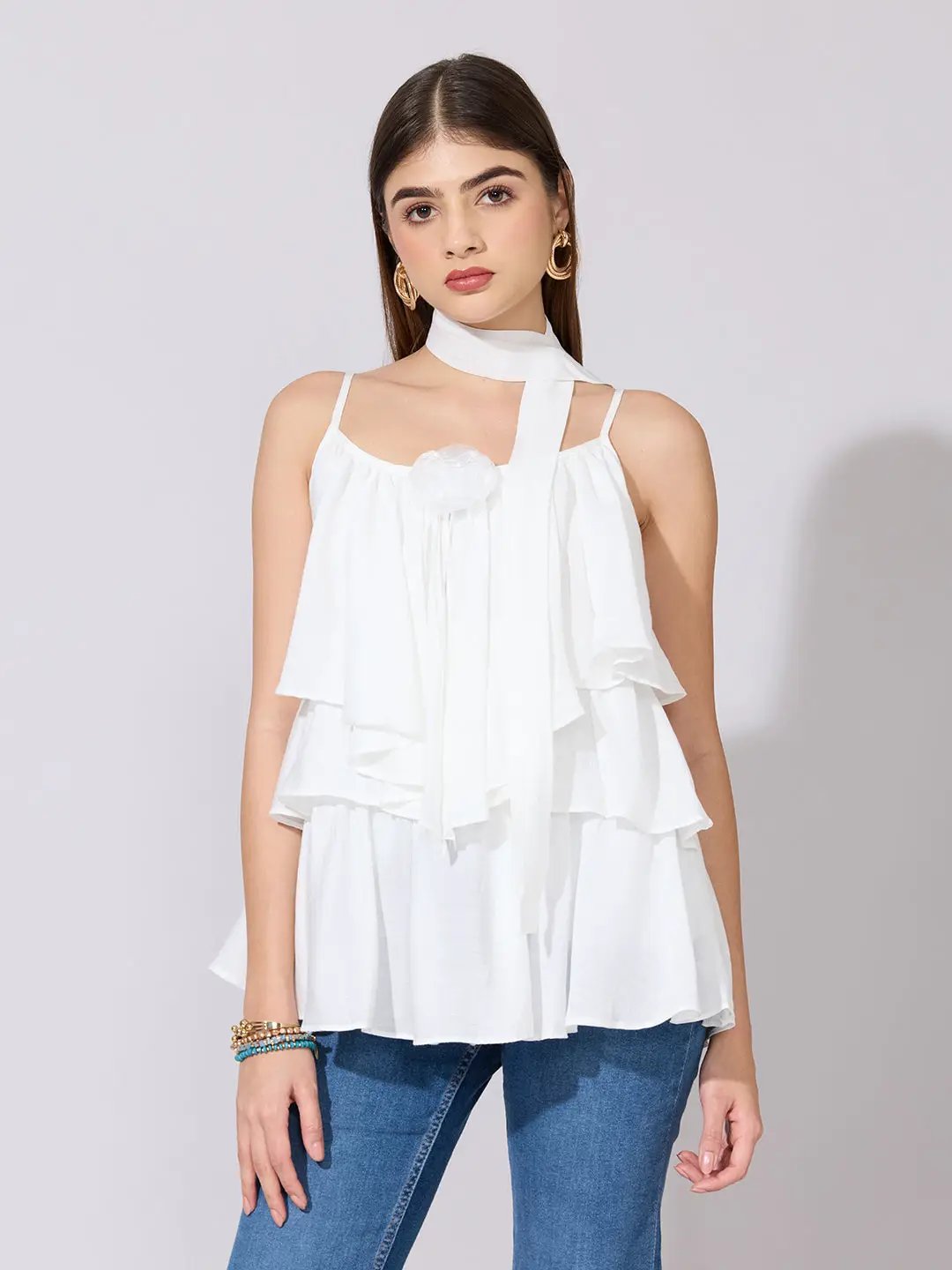 Shop Women's White Layered Ruffle Top | Showoffff