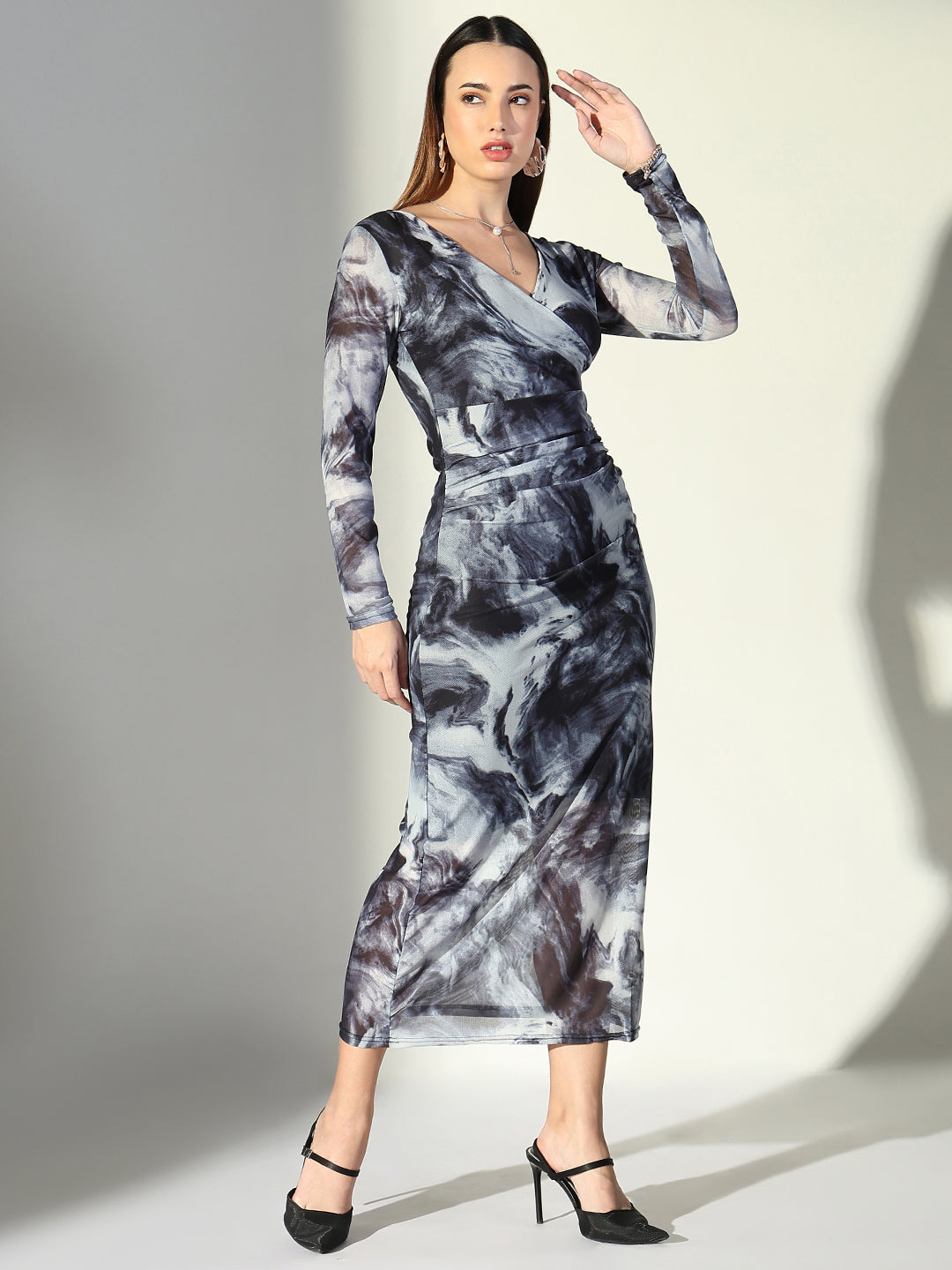 Women Grey Abstract Bodycon Dress