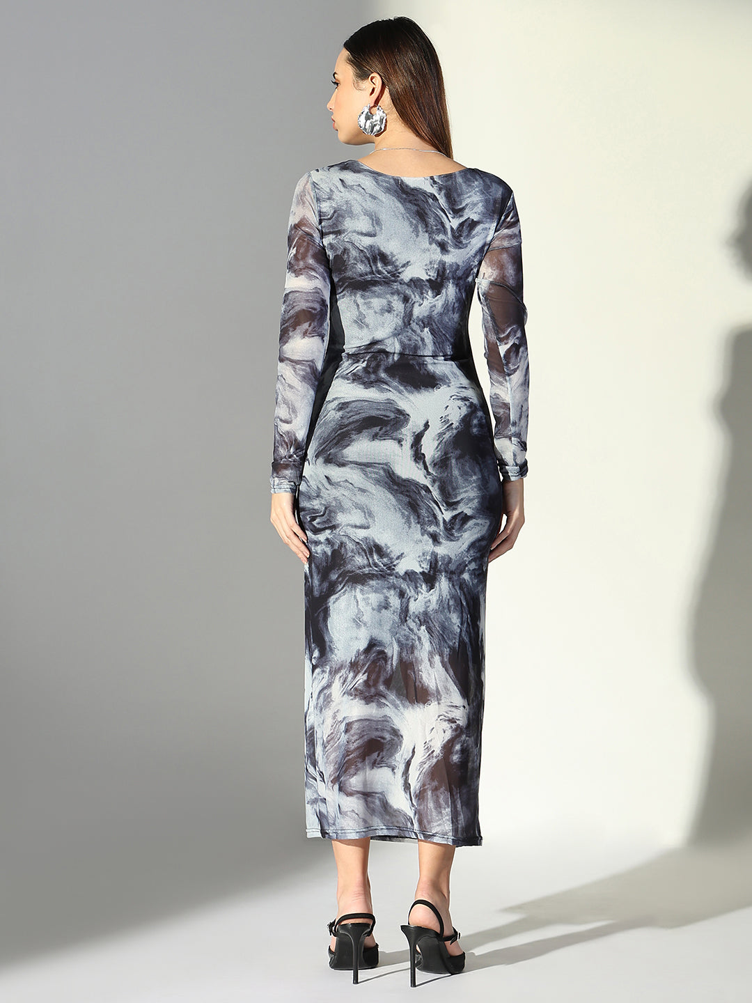 Women Grey Abstract Bodycon Dress