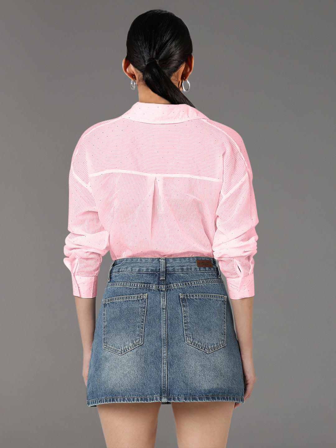 Women Pink Striped Oversized Shirt with Chest Pocket