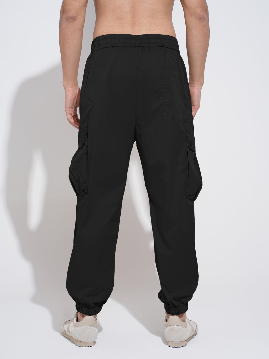 Men's Black Relaxed Fit Cargo Joggers with Elasticated Waist and Drawstring