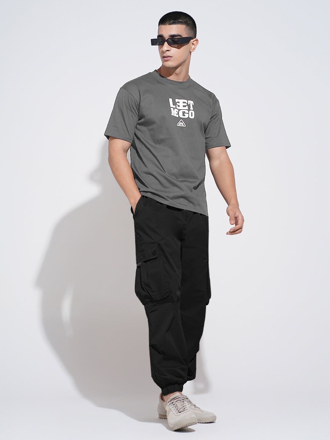 Men's Black Relaxed Fit Cargo Joggers with Elasticated Waist and Drawstring