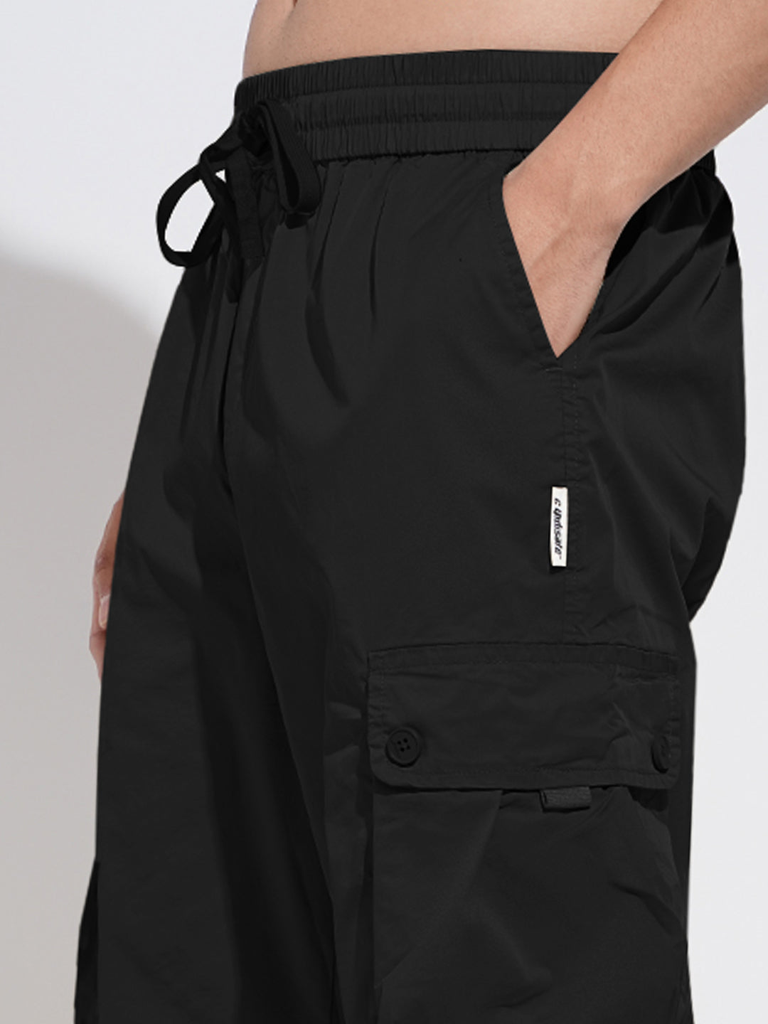 Men's Black Relaxed Fit Cargo Joggers with Elasticated Waist and Drawstring