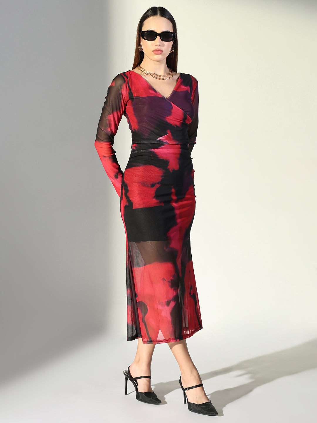 Women Pink Abstract Bodycon Dress