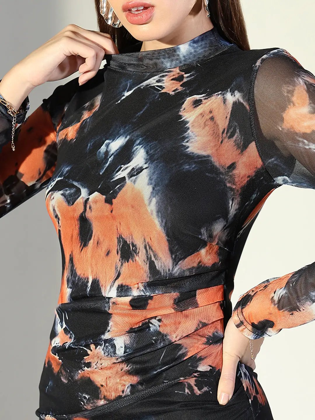 Shop Women's Abstract Print Black High Neck Full Sleeves Bodycon Dress| Showoffff Shop Women's Abstract Print Black High Neck Full Sleeves Bodycon Dress| Showoffff