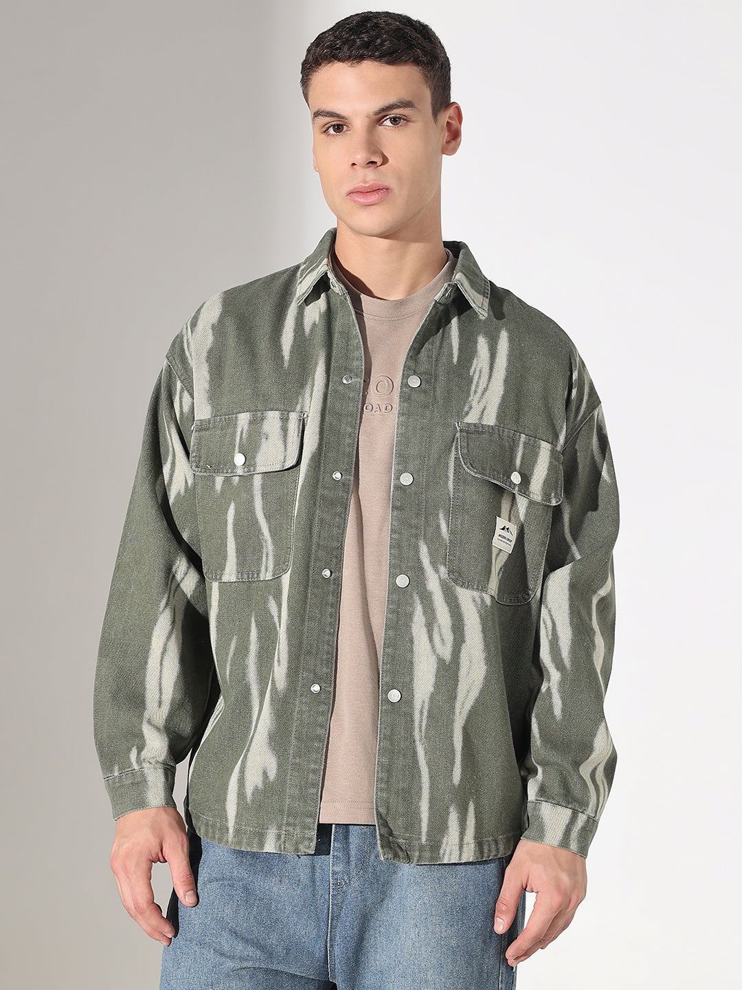 Men's Dyed Green Denim Button Down Shacket