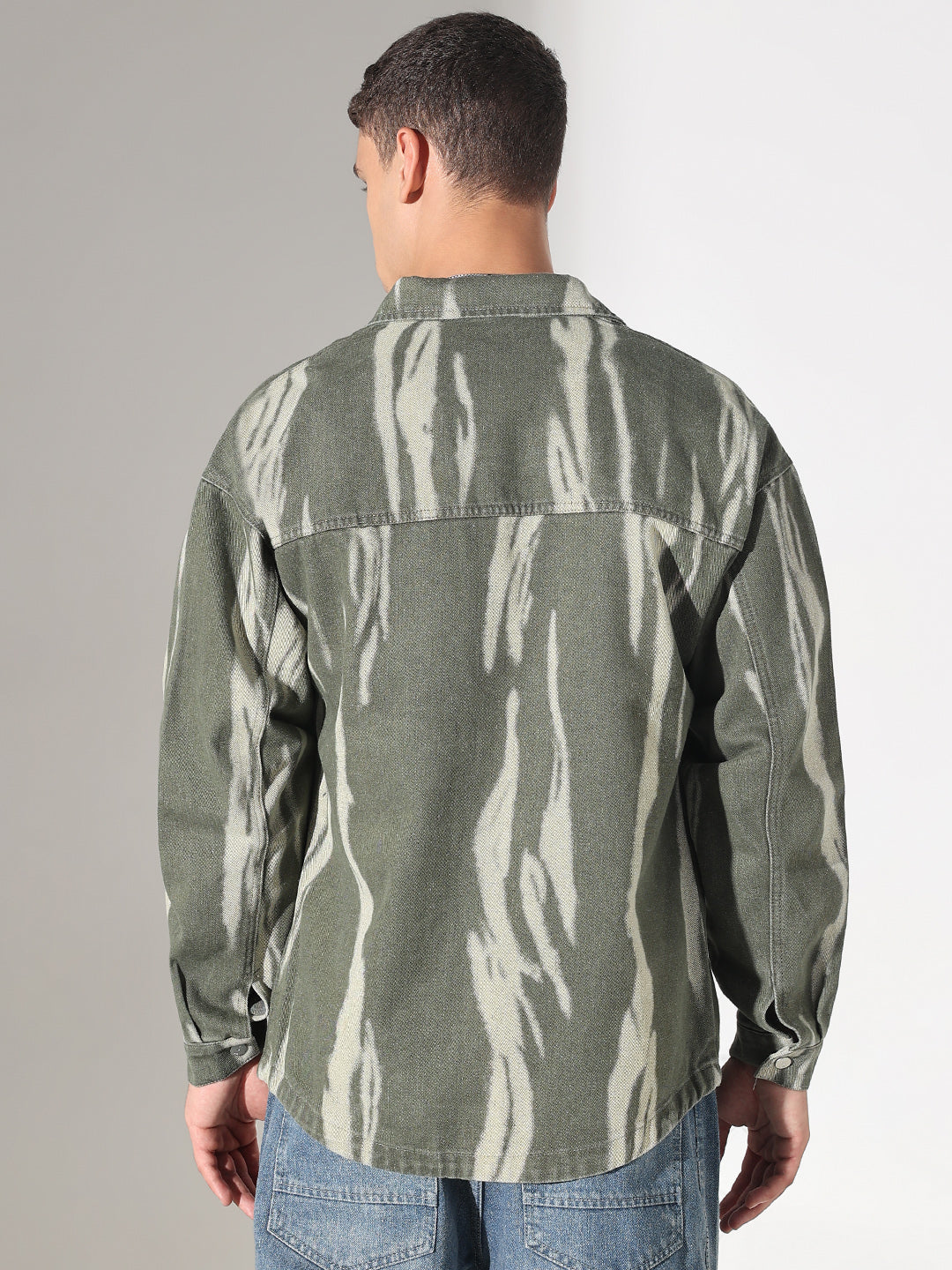 Men's Dyed Green Denim Button Down Shacket