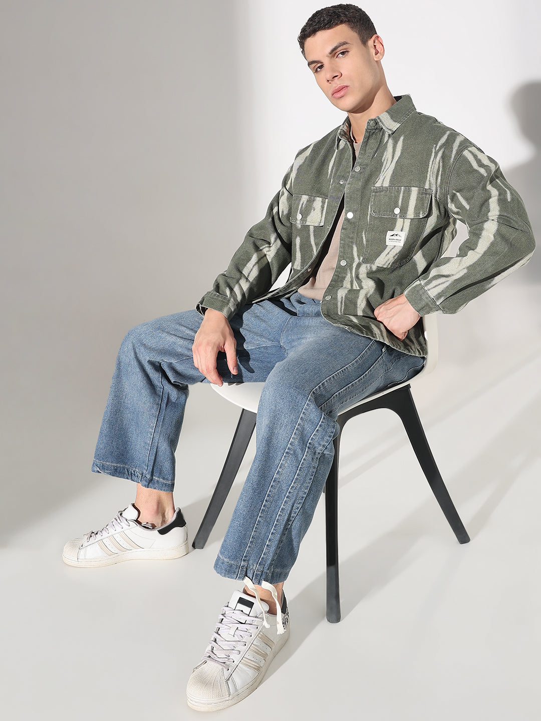 Men's Dyed Green Denim Button Down Shacket