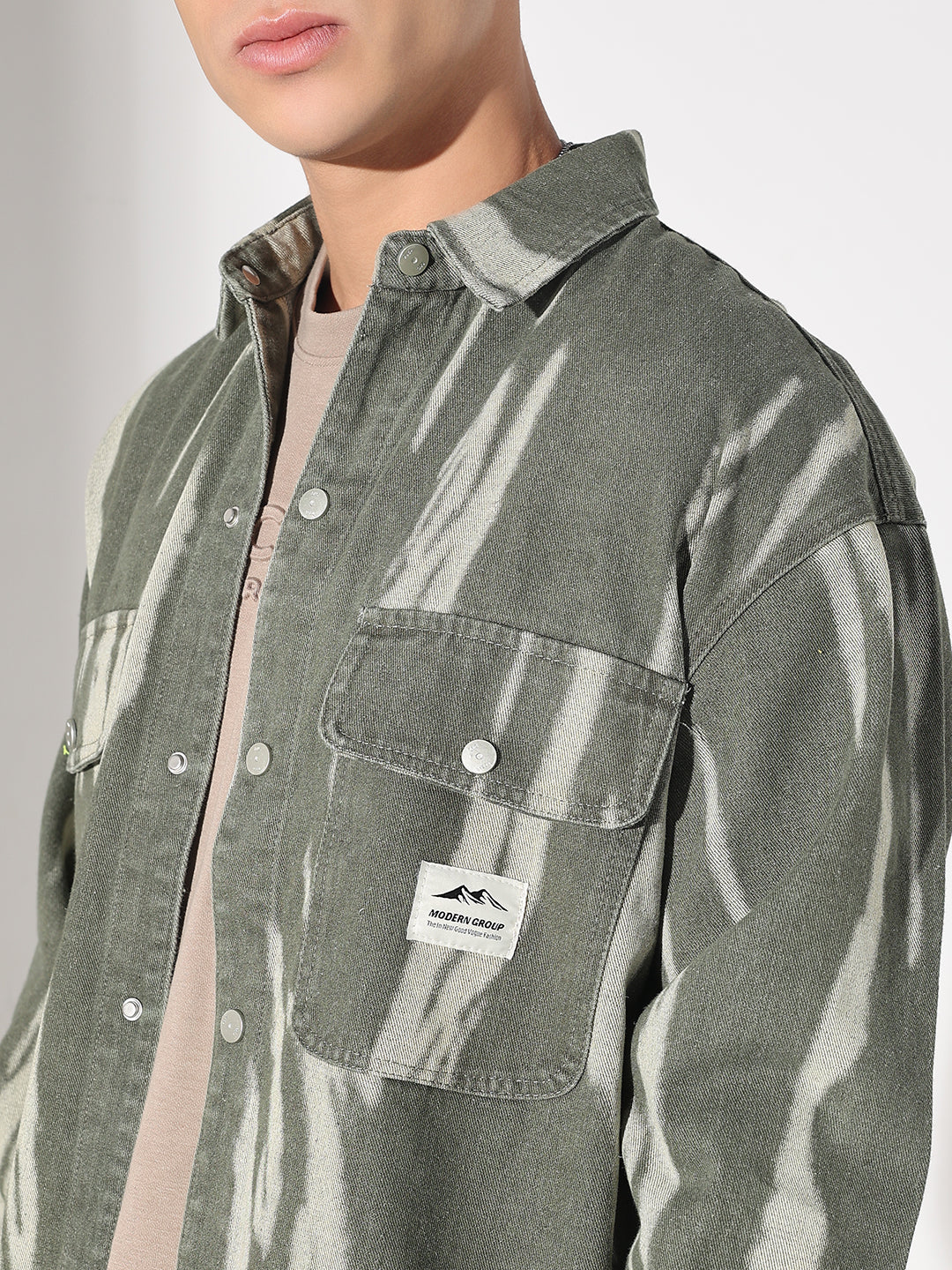 Men's Dyed Green Denim Button Down Shacket