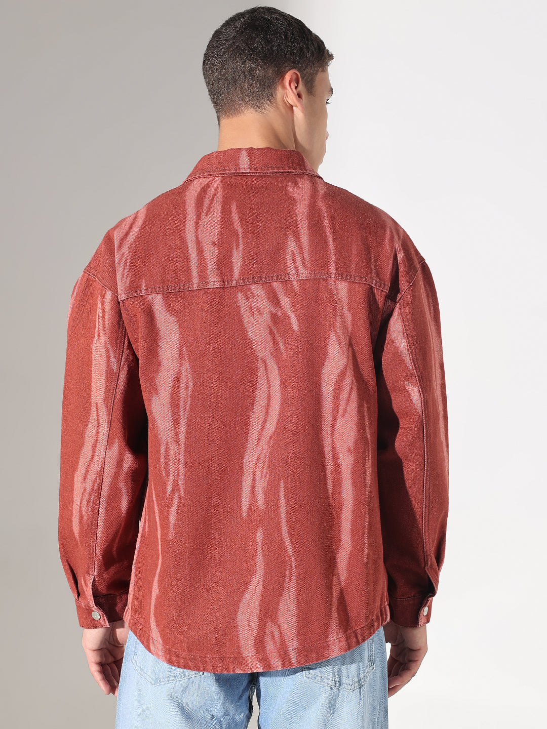 Men's Dyed Red Denim Button Down Shacket