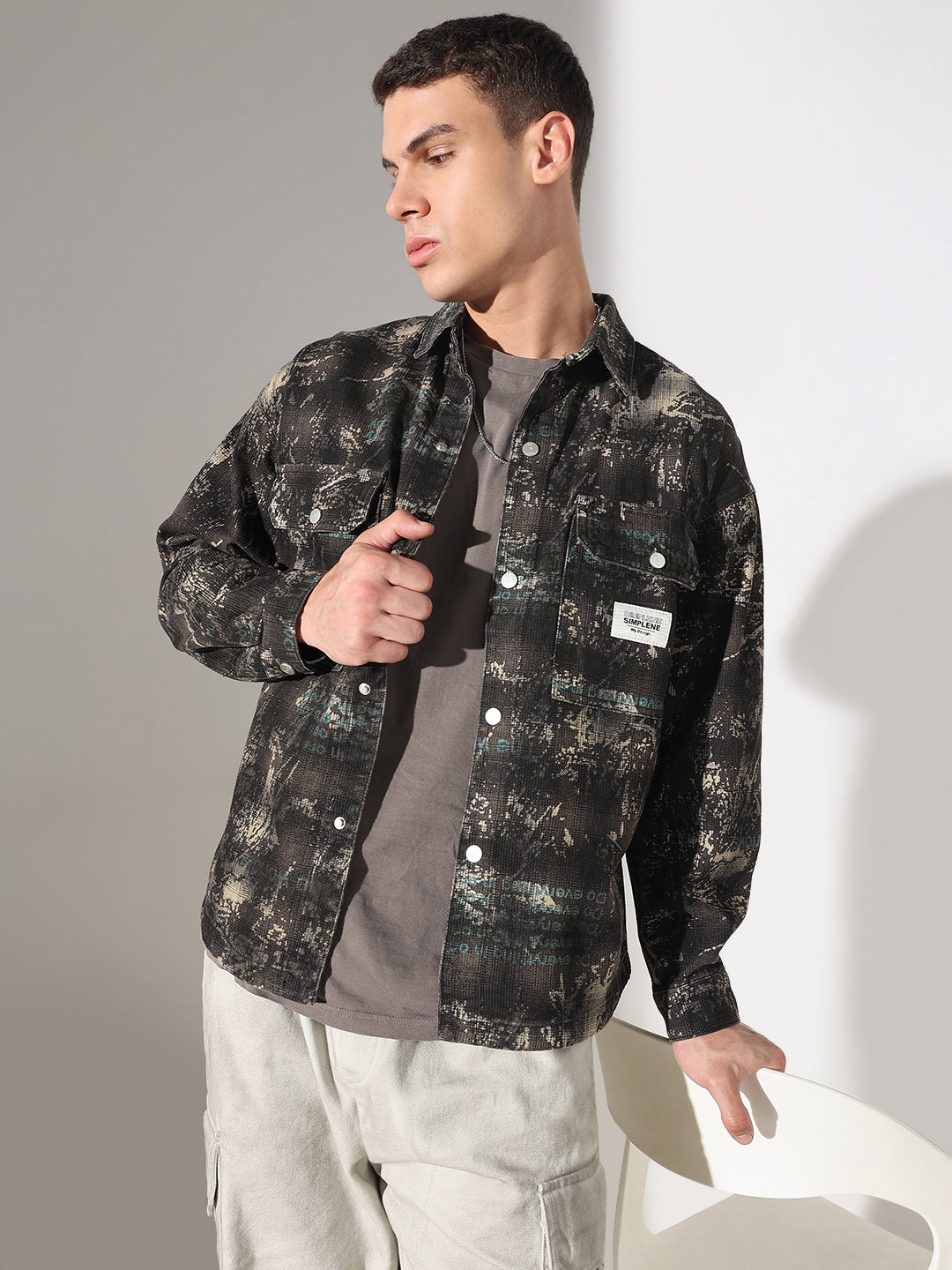 Men's Camouflage Black Button Down Shacket