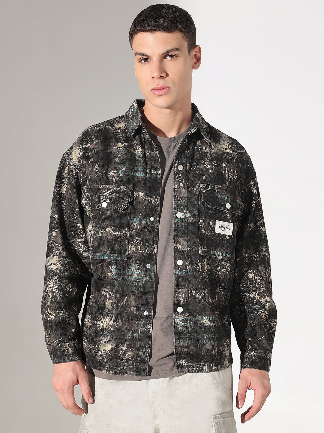Men's Camouflage Black Button Down Shacket