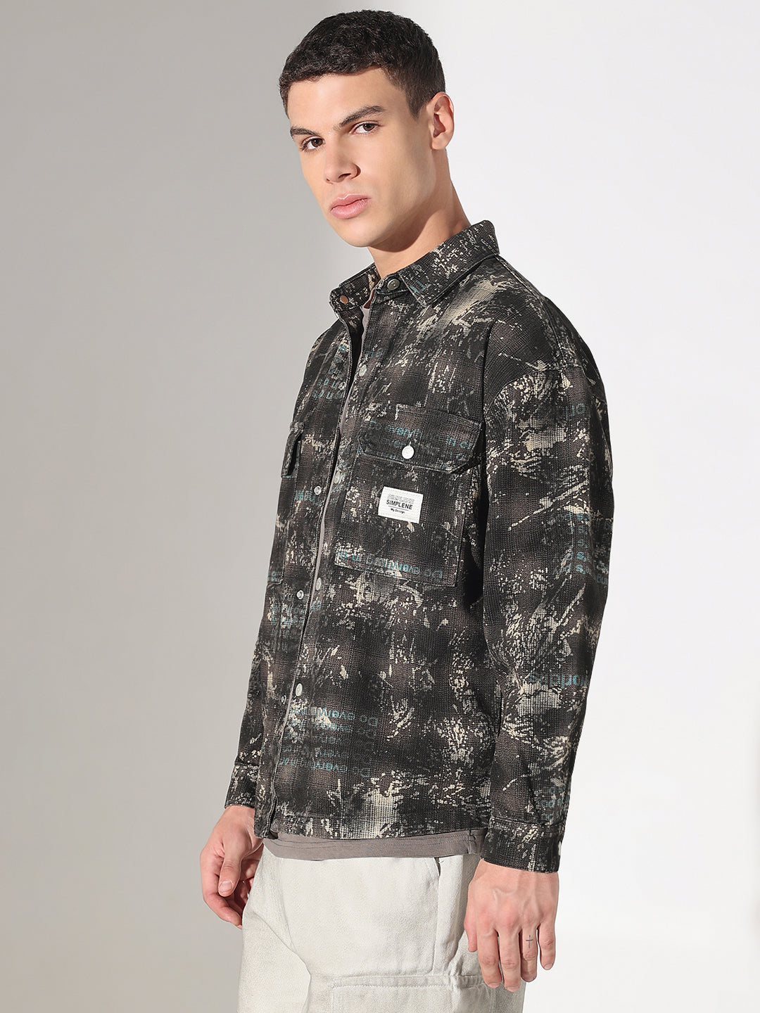 Men's Camouflage Black Button Down Shacket