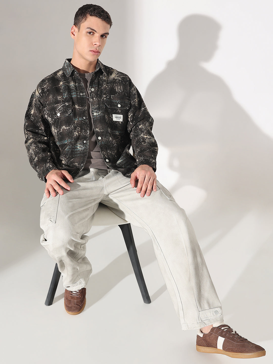 Men's Camouflage Black Button Down Shacket