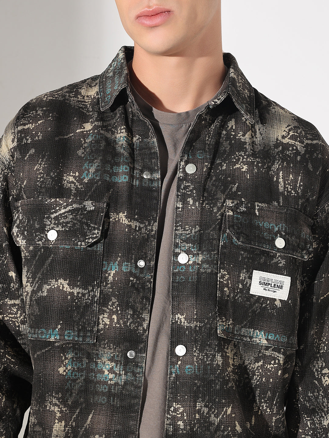 Men's Camouflage Black Button Down Shacket