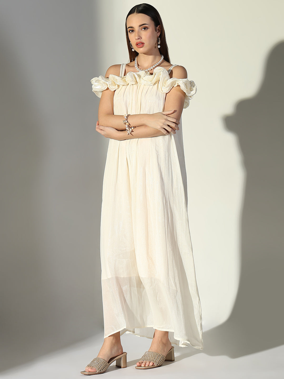 Women Cream Solid A Line Dress