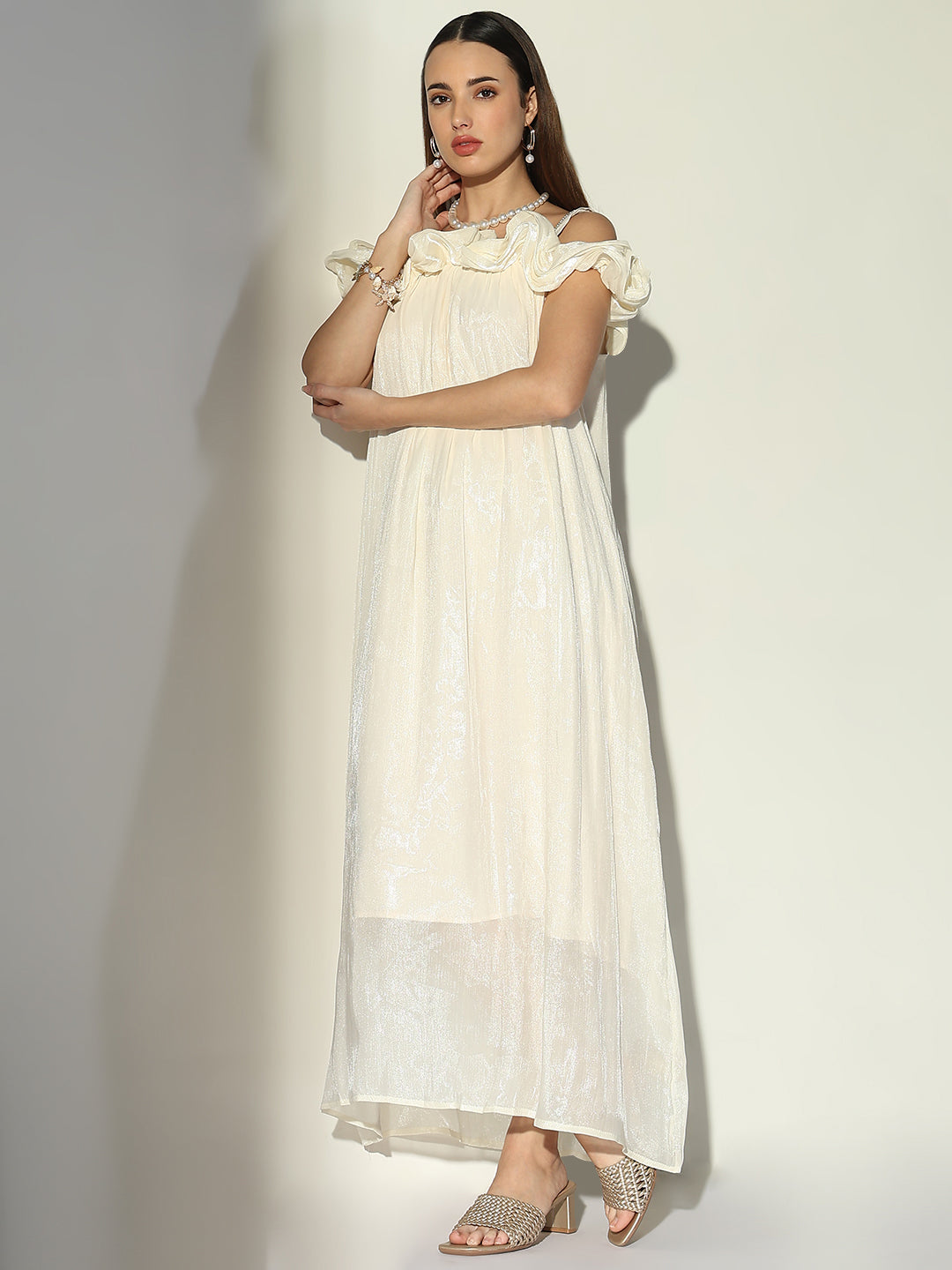 Women Cream Solid A Line Dress