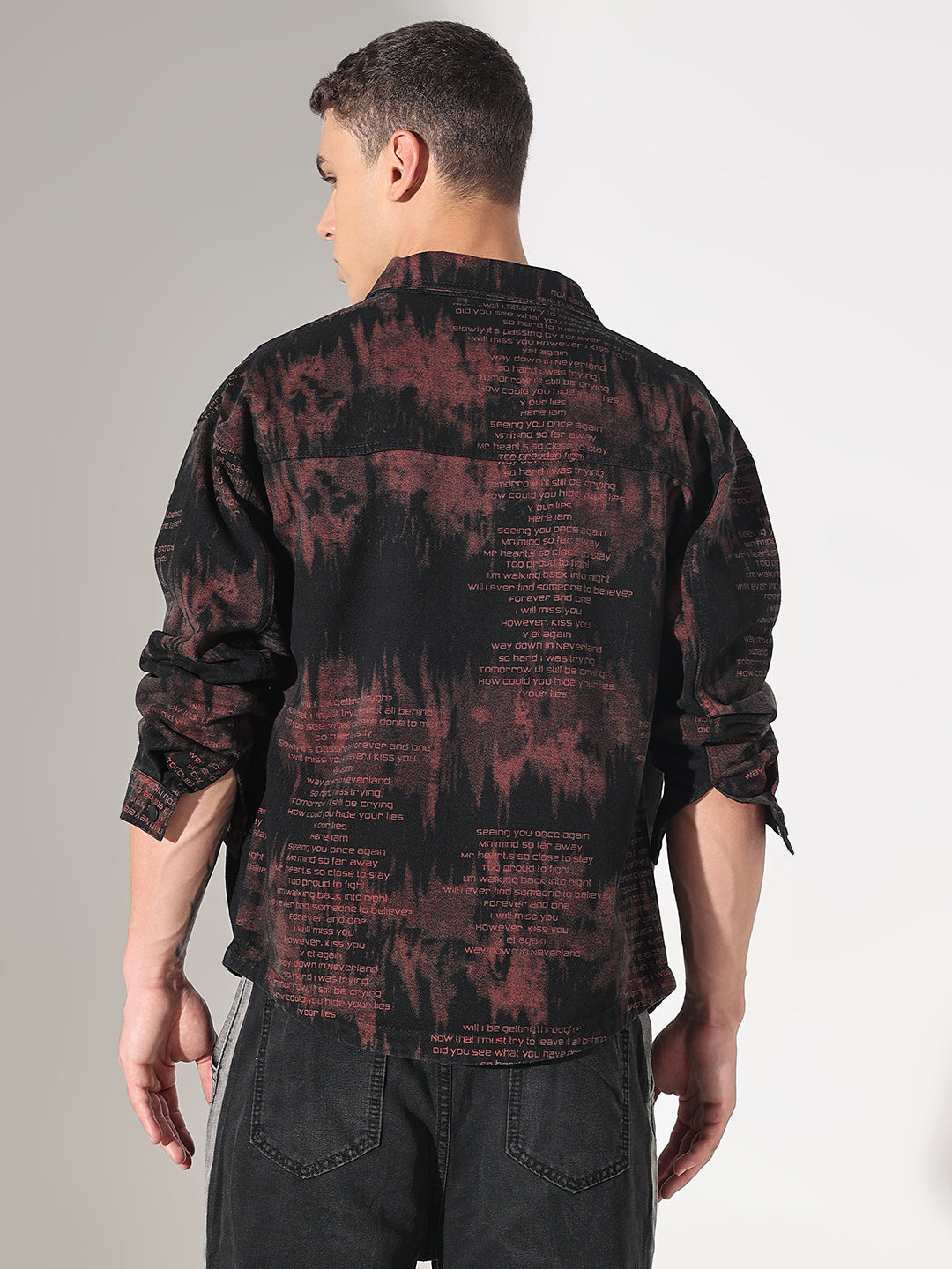 Men's Abstract Black Denim Button Down Shacket