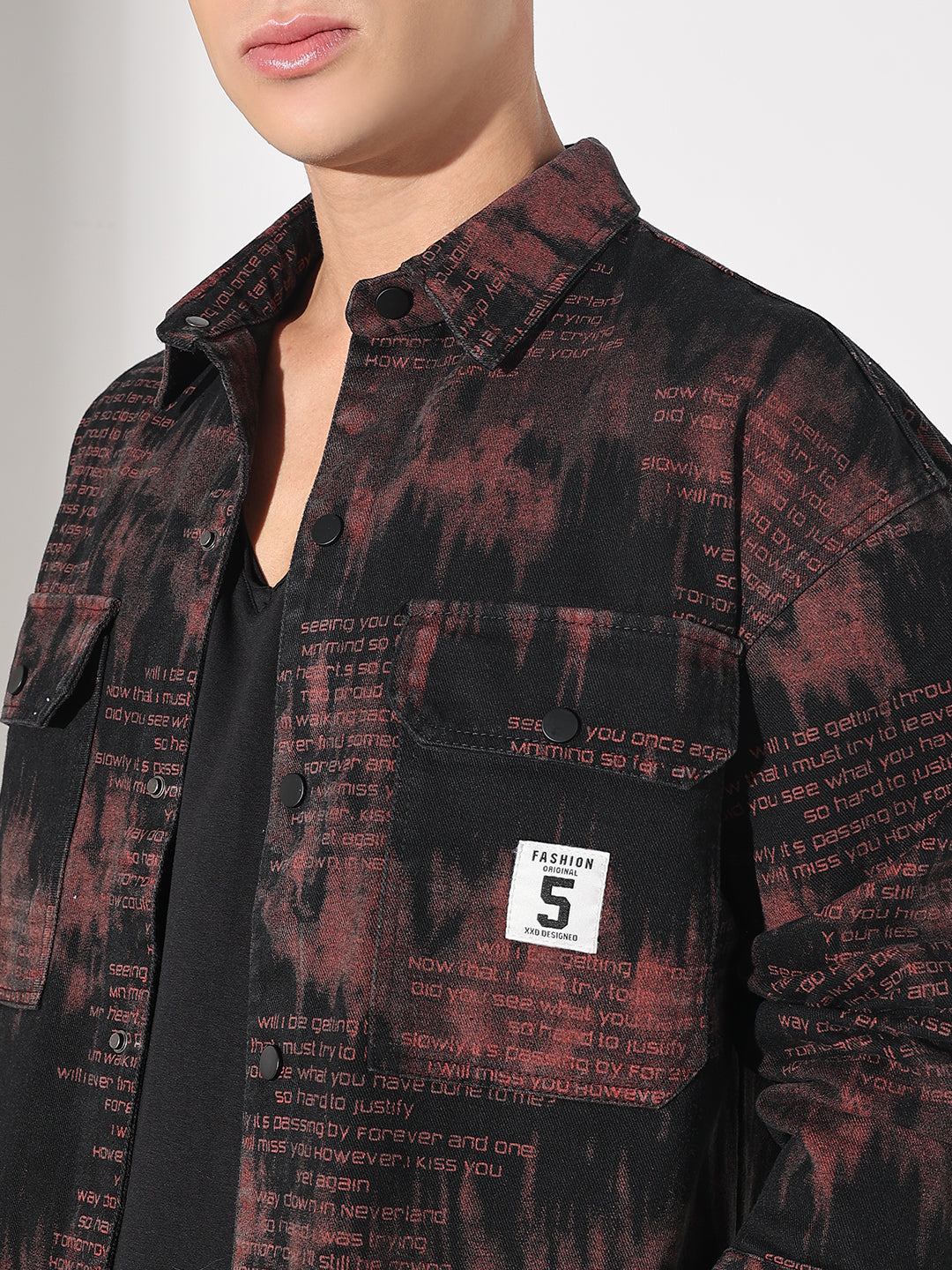Men's Abstract Black Denim Button Down Shacket