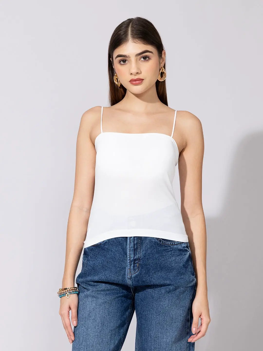 Women's White Crochet Knit Button Down Top with Inner