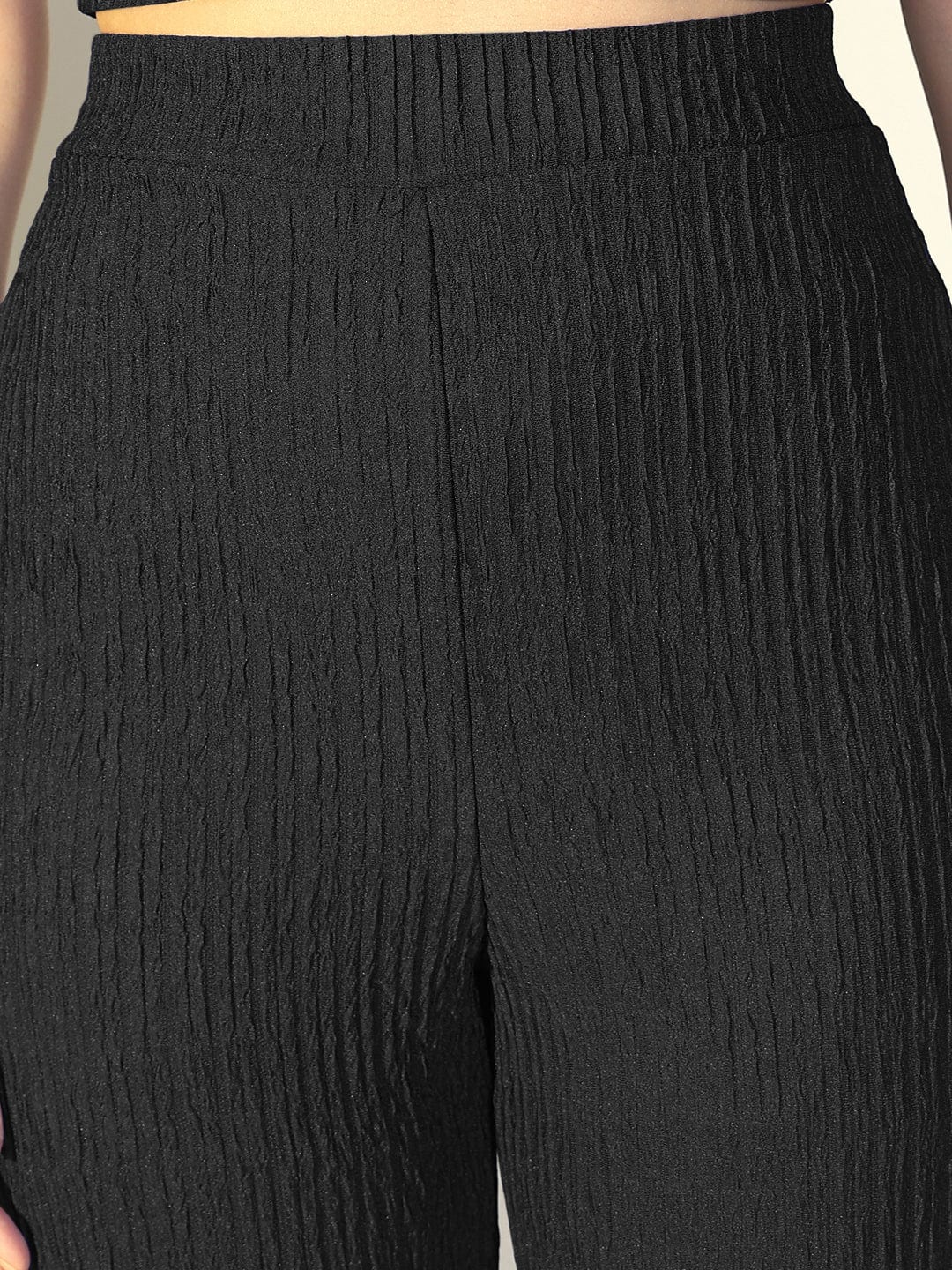 Women's Textured Black One Shoulder Top with Pants Co-Ords Set