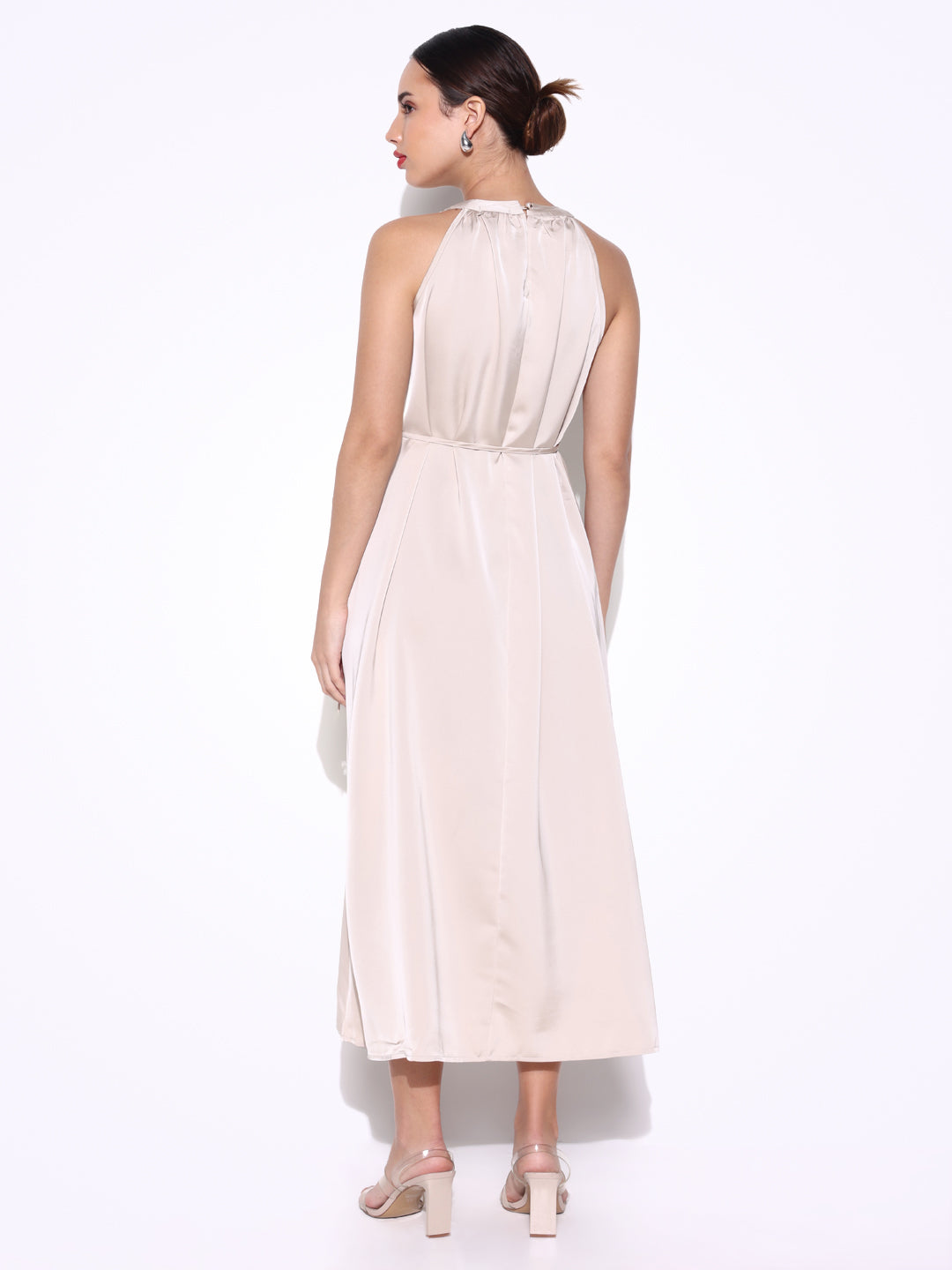 Women Solid Cream Sheath Dress