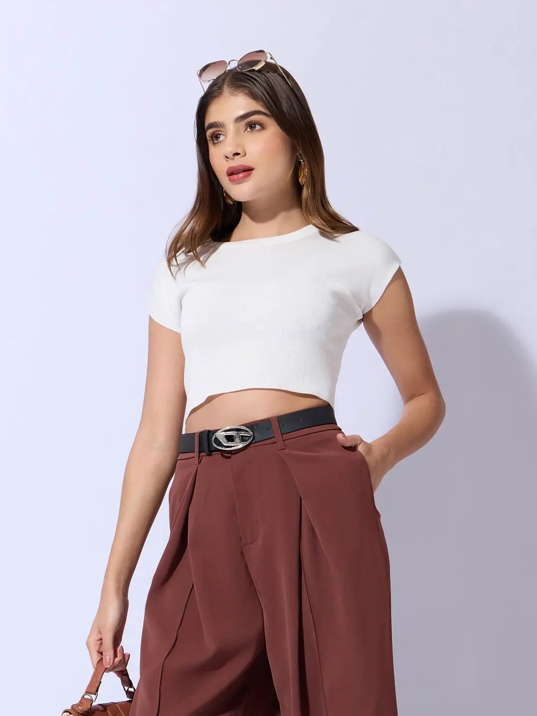 Women's Rust Relaxed Fit Korean Pants with Belt - Uncategorized from SHOWOFFFF