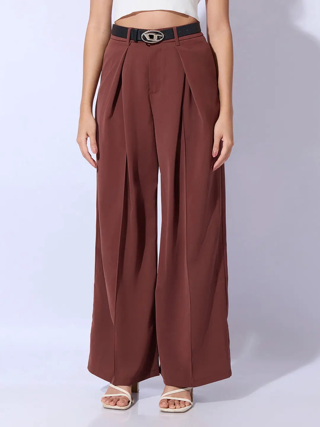 Women's Rust Relaxed Fit Korean Pants with Belt - Uncategorized from SHOWOFFFF