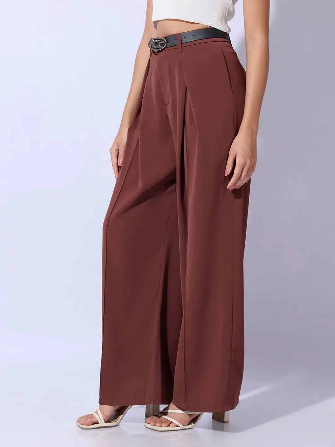 Women's Rust Relaxed Fit Korean Pants with Belt - Uncategorized from SHOWOFFFF