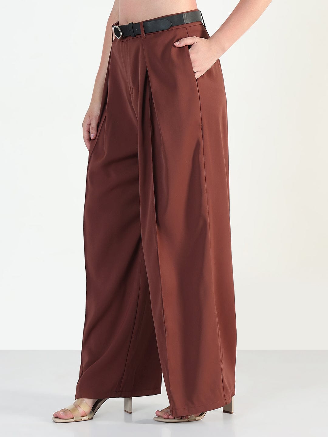 Women's Rust Relaxed Fit Korean Pants with Belt