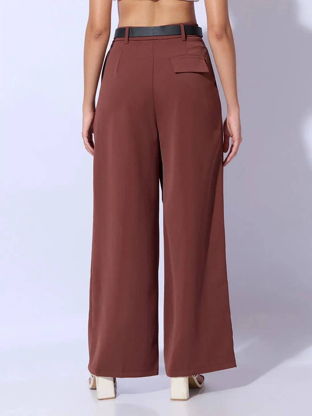 Women's Rust Relaxed Fit Korean Pants with Belt - Uncategorized from SHOWOFFFF