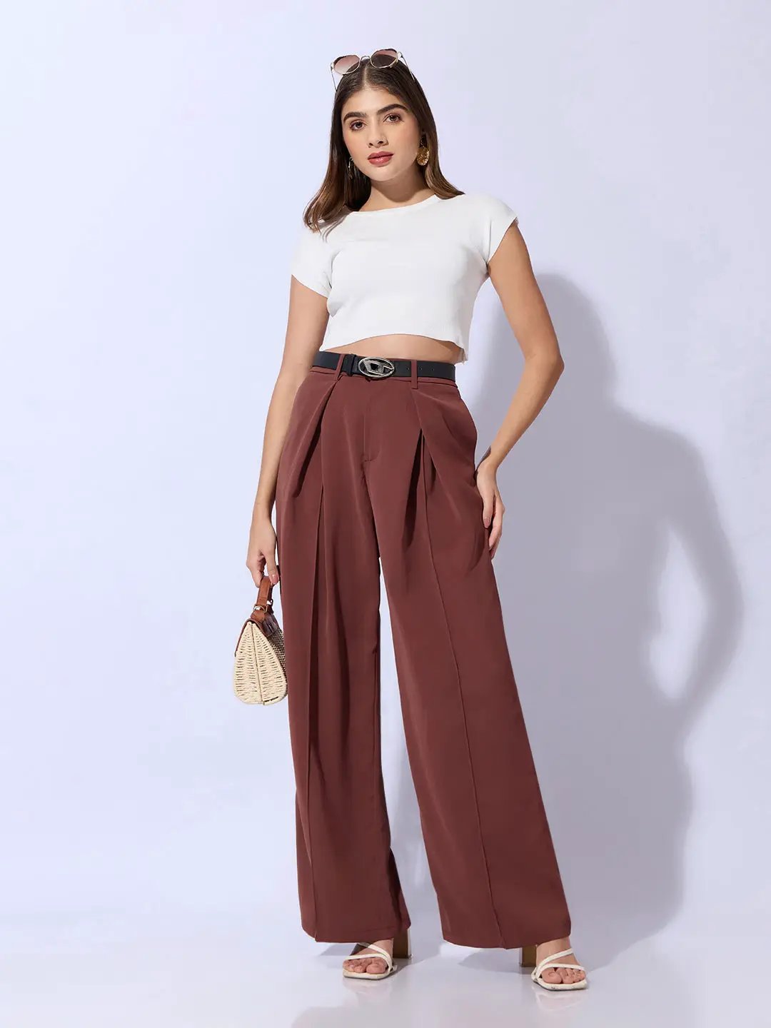 Women's Rust Relaxed Fit Korean Pants with Belt - Uncategorized from SHOWOFFFF
