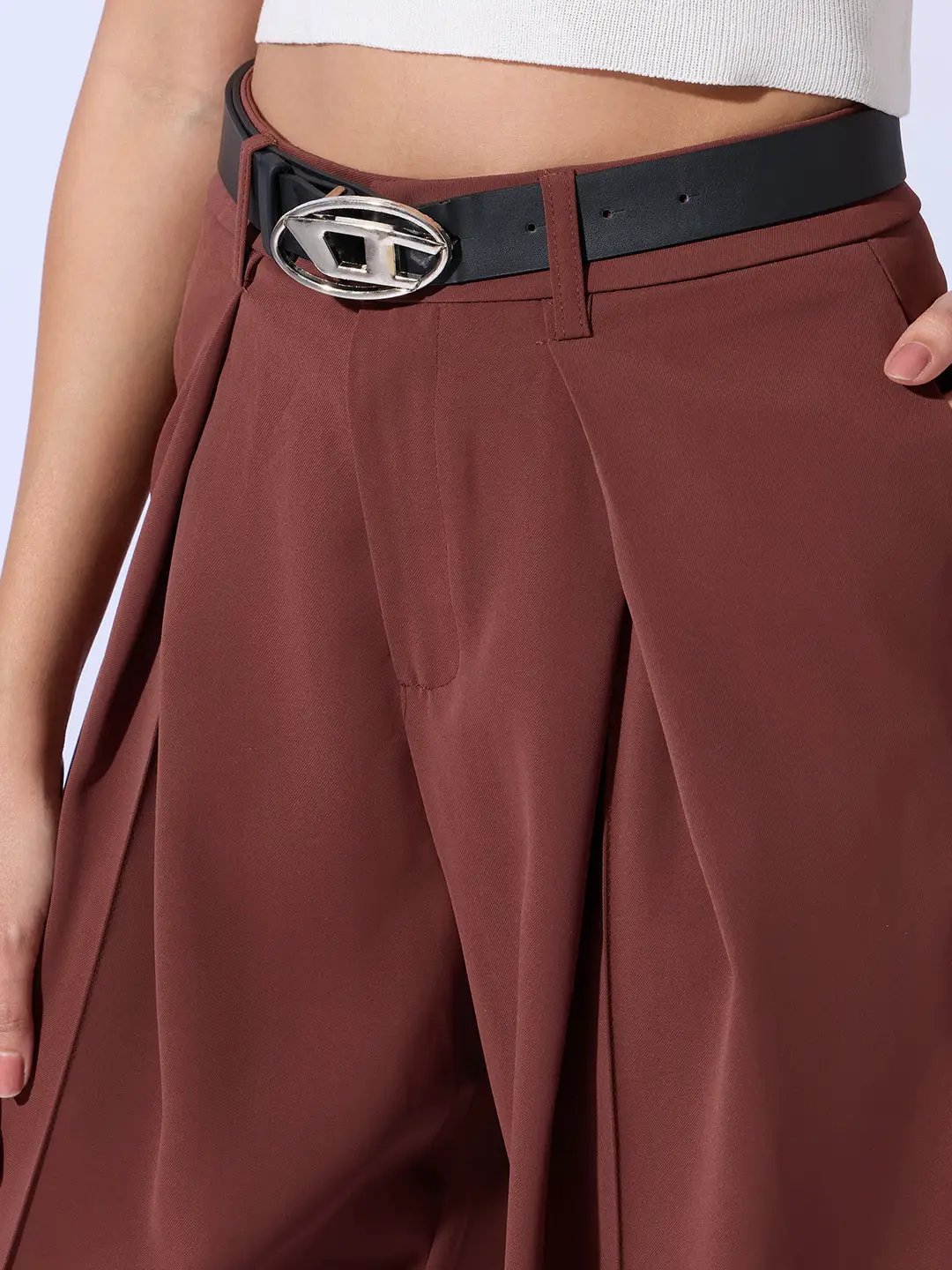 Women's Rust Relaxed Fit Korean Pants with Belt - Uncategorized from SHOWOFFFF