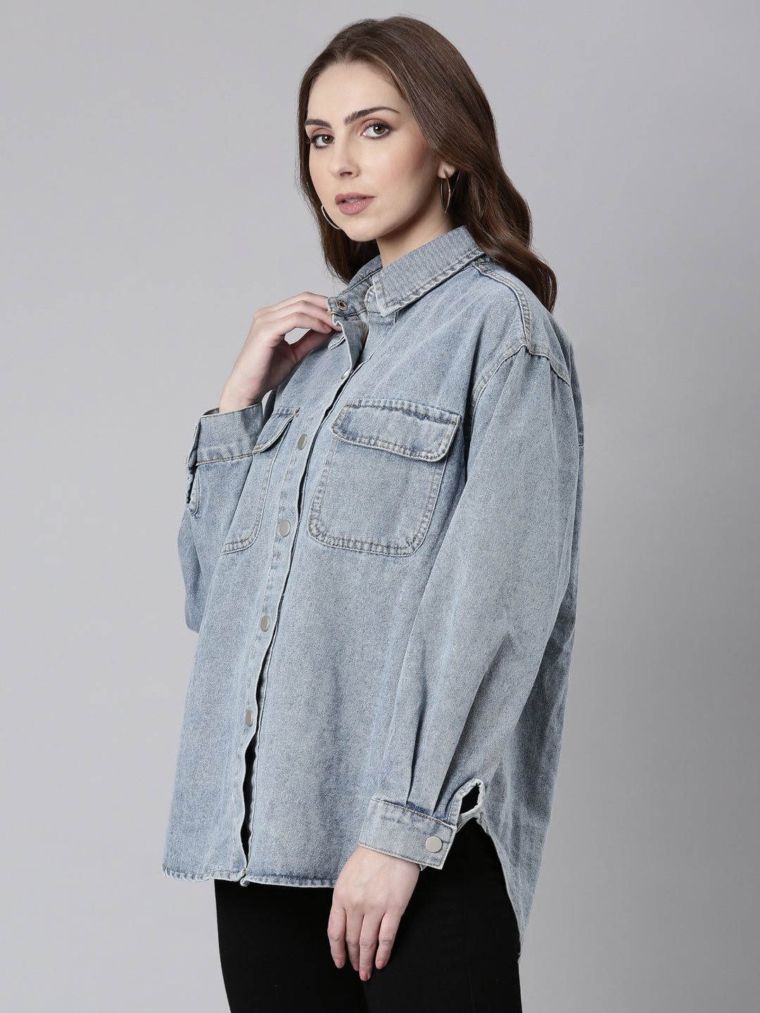 Women's Blue Solid Denim Jacket