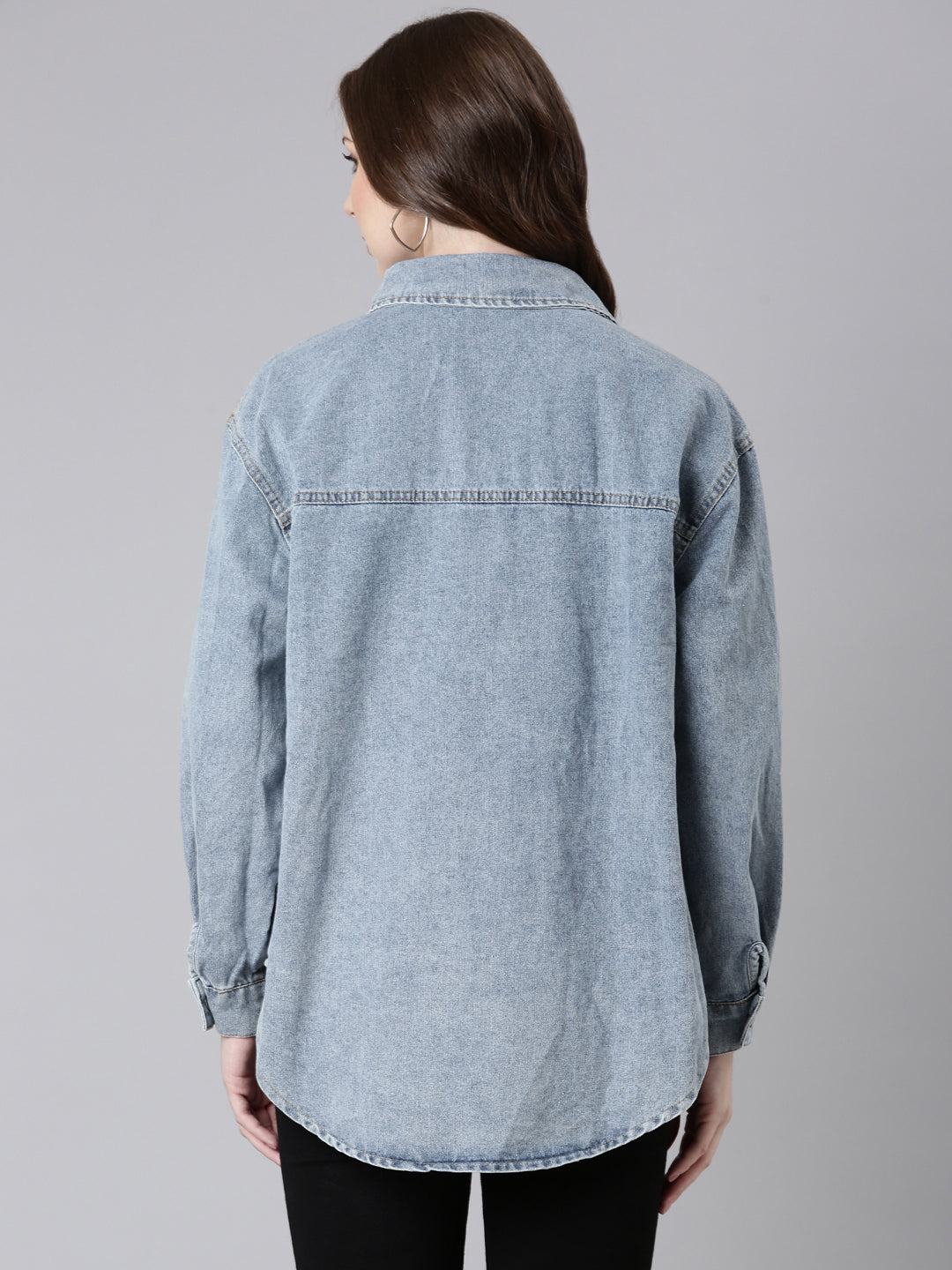 Women's Blue Solid Denim Jacket