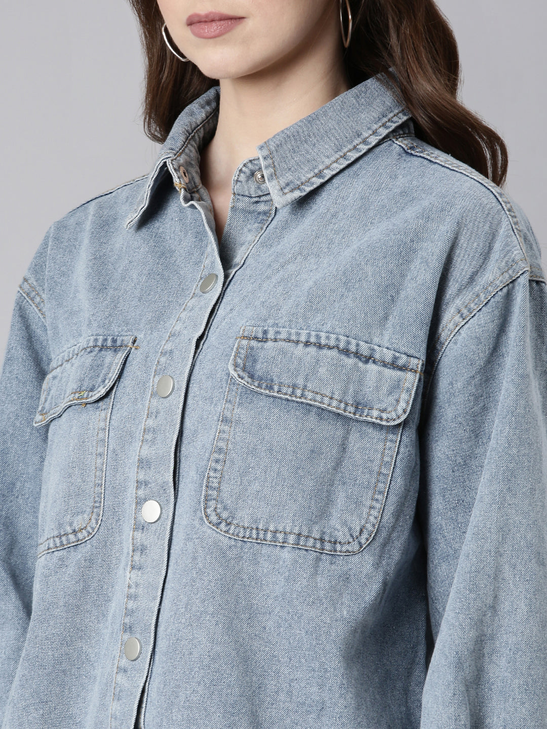 Women's Blue Solid Denim Jacket