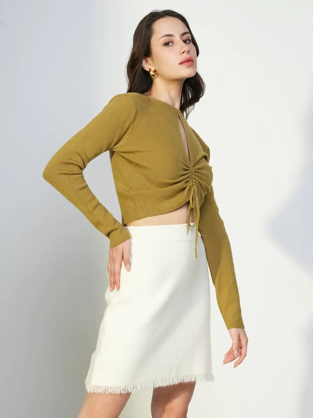 Women's Olive Boat Neck Crop Top - from SHOWOFFFF
