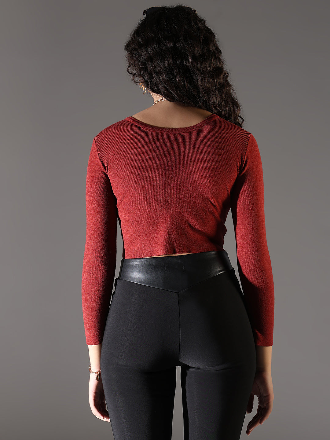 Women Red Solid Ruched Crop Top