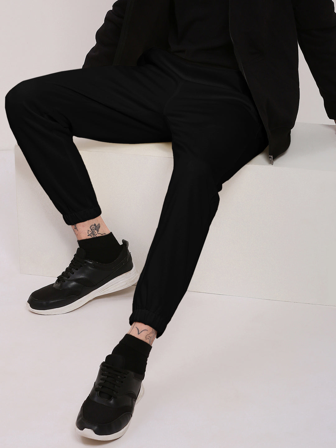 Men's Black Cotton Jogger with Contrast Drawcord