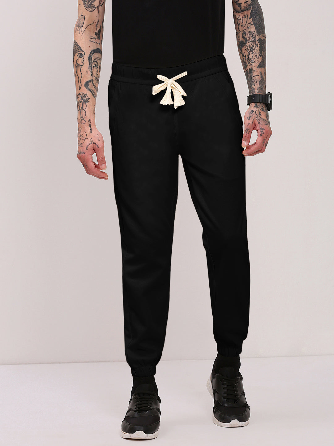 Men's Black Cotton Jogger with Contrast Drawcord