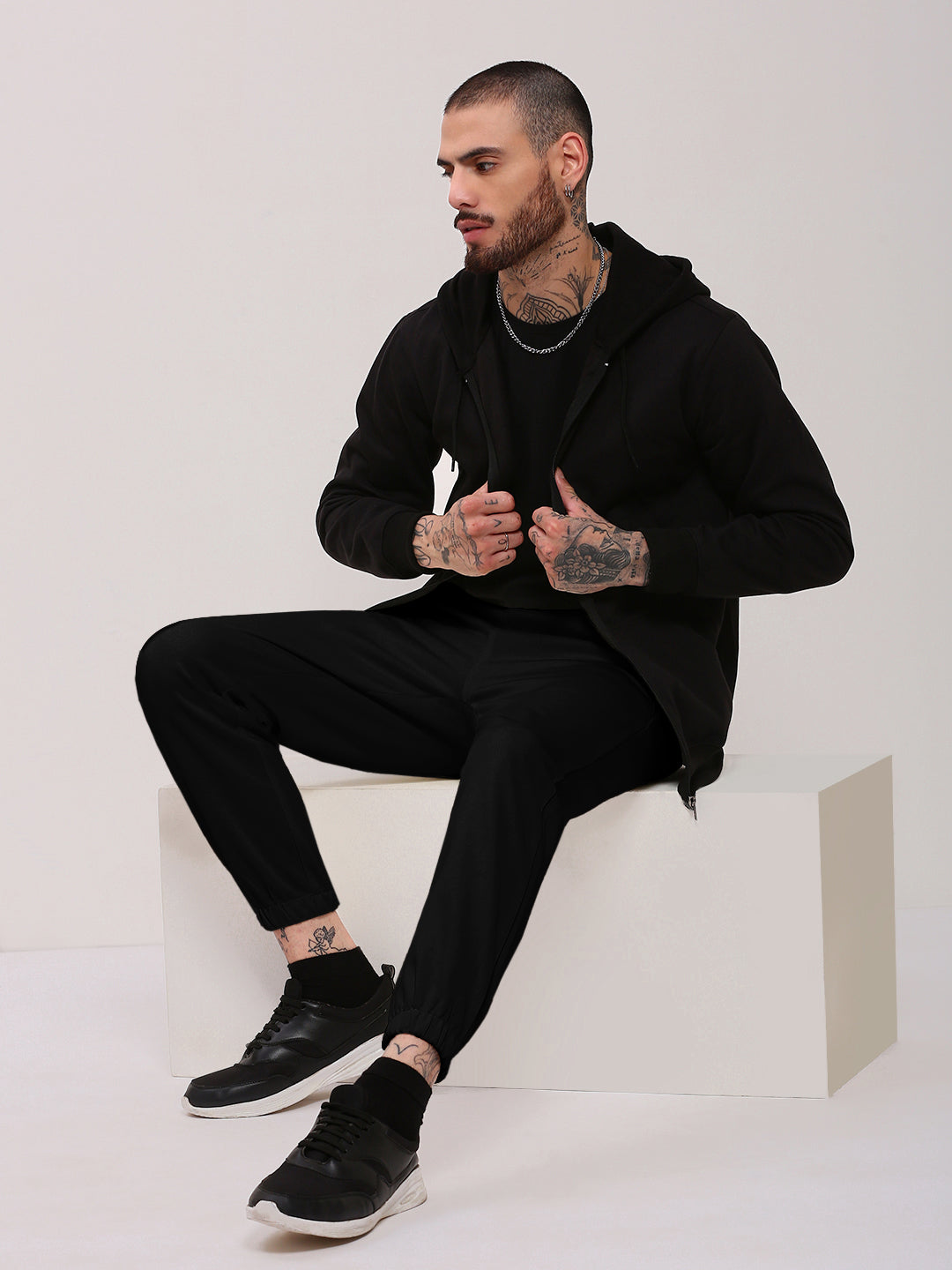 Men's Black Cotton Jogger with Contrast Drawcord