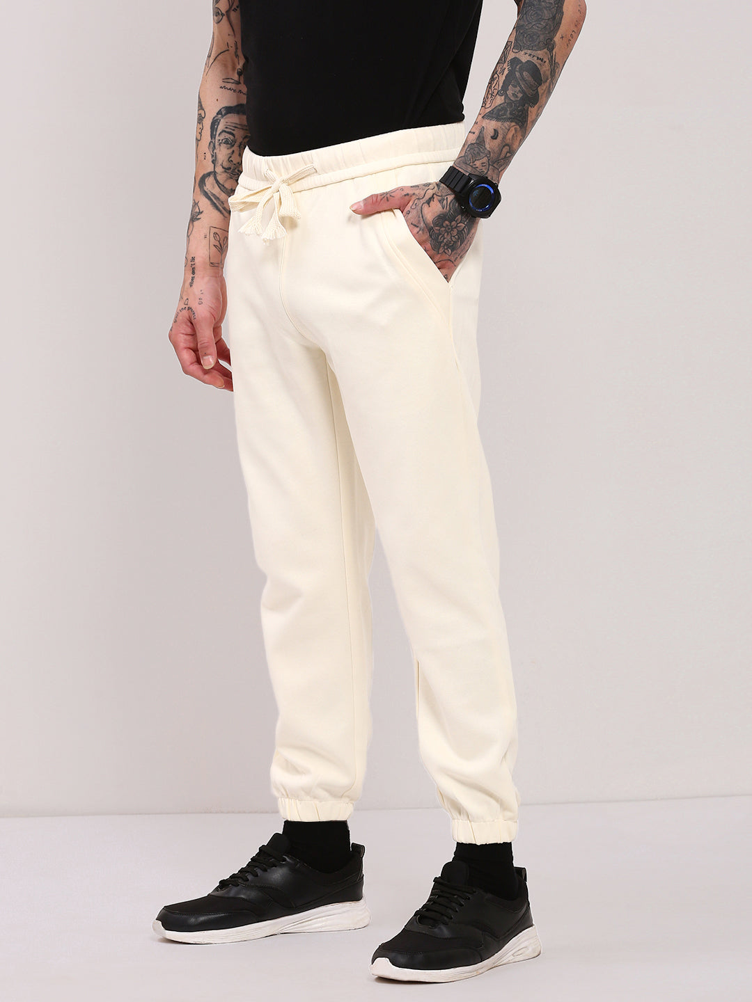 Men Cream Solid Jogger