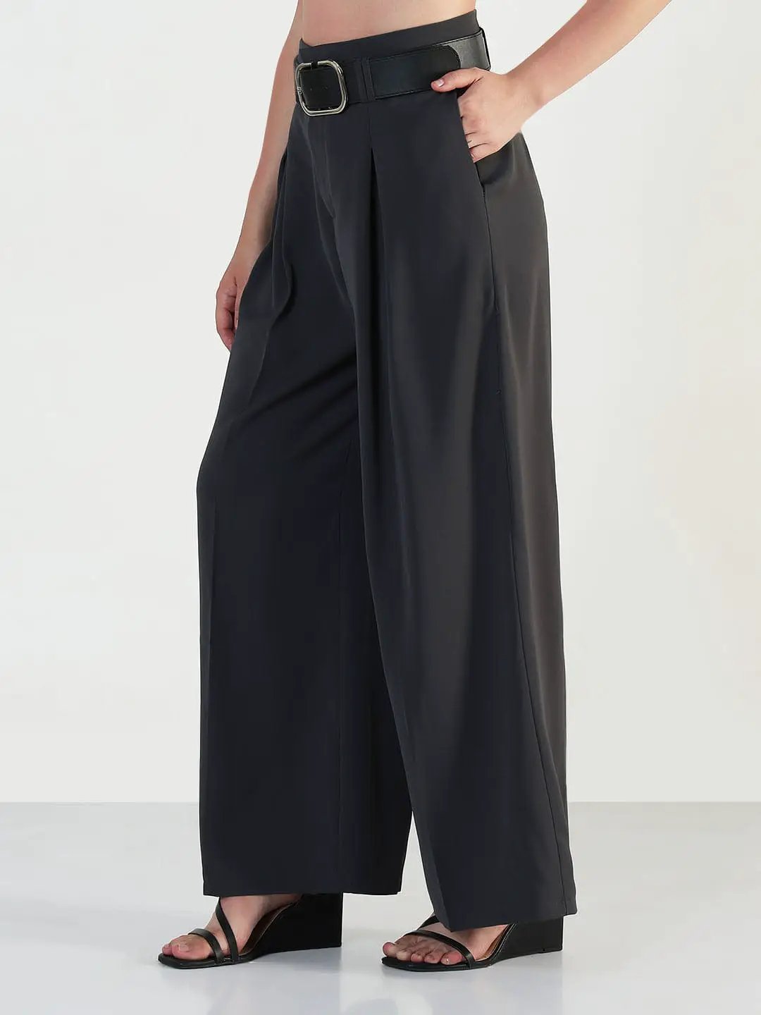 Women's Grey Straight Fit Korean Pants with Belt - from SHOWOFFFF