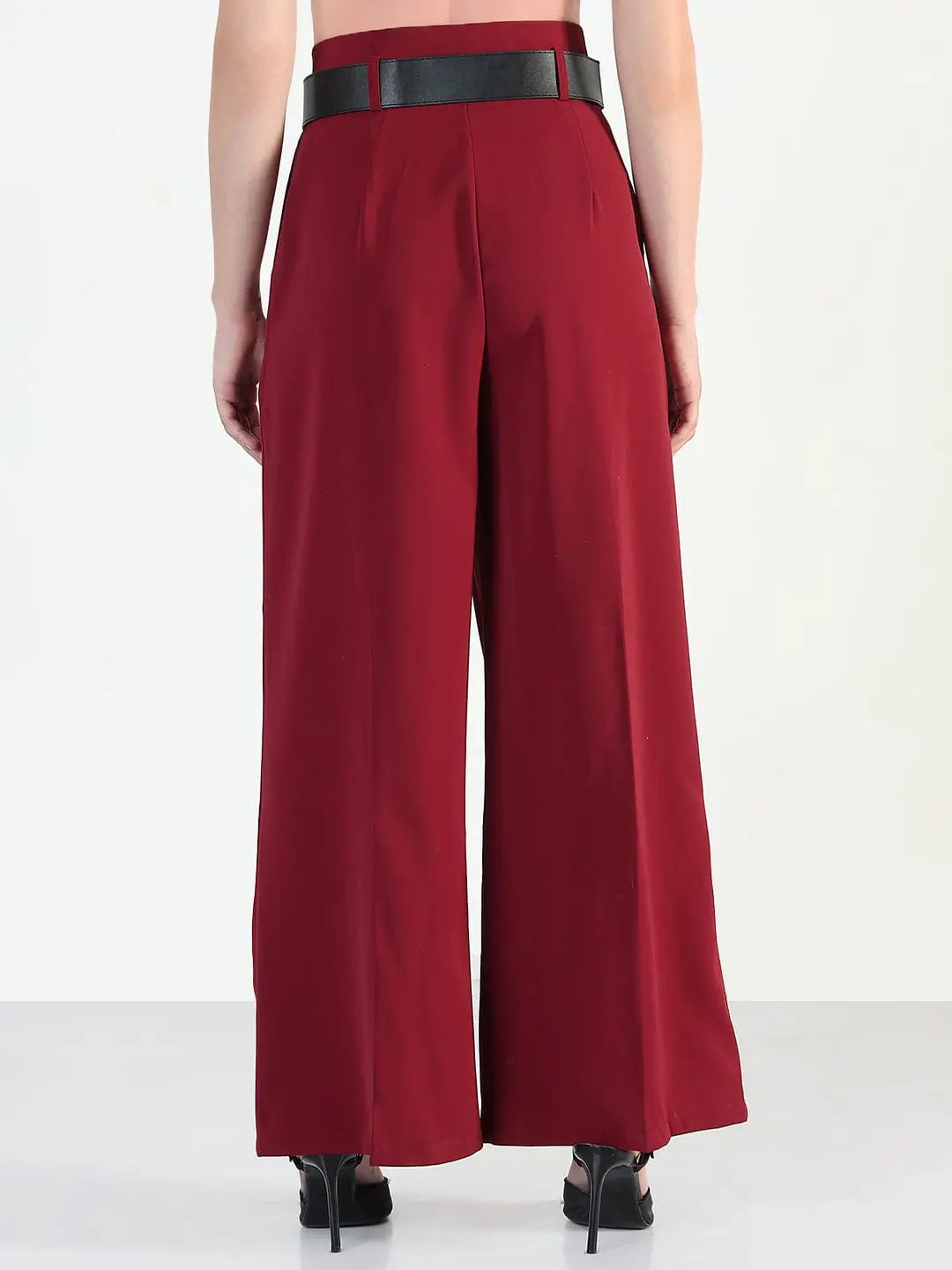 Women's Maroon Straight Fit Korean Pants with Belt - from SHOWOFFFF