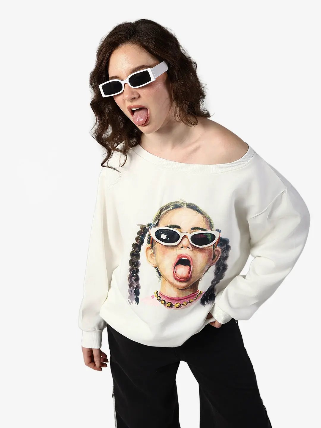 Women's Graphic White Oversized Top - from SHOWOFFFF