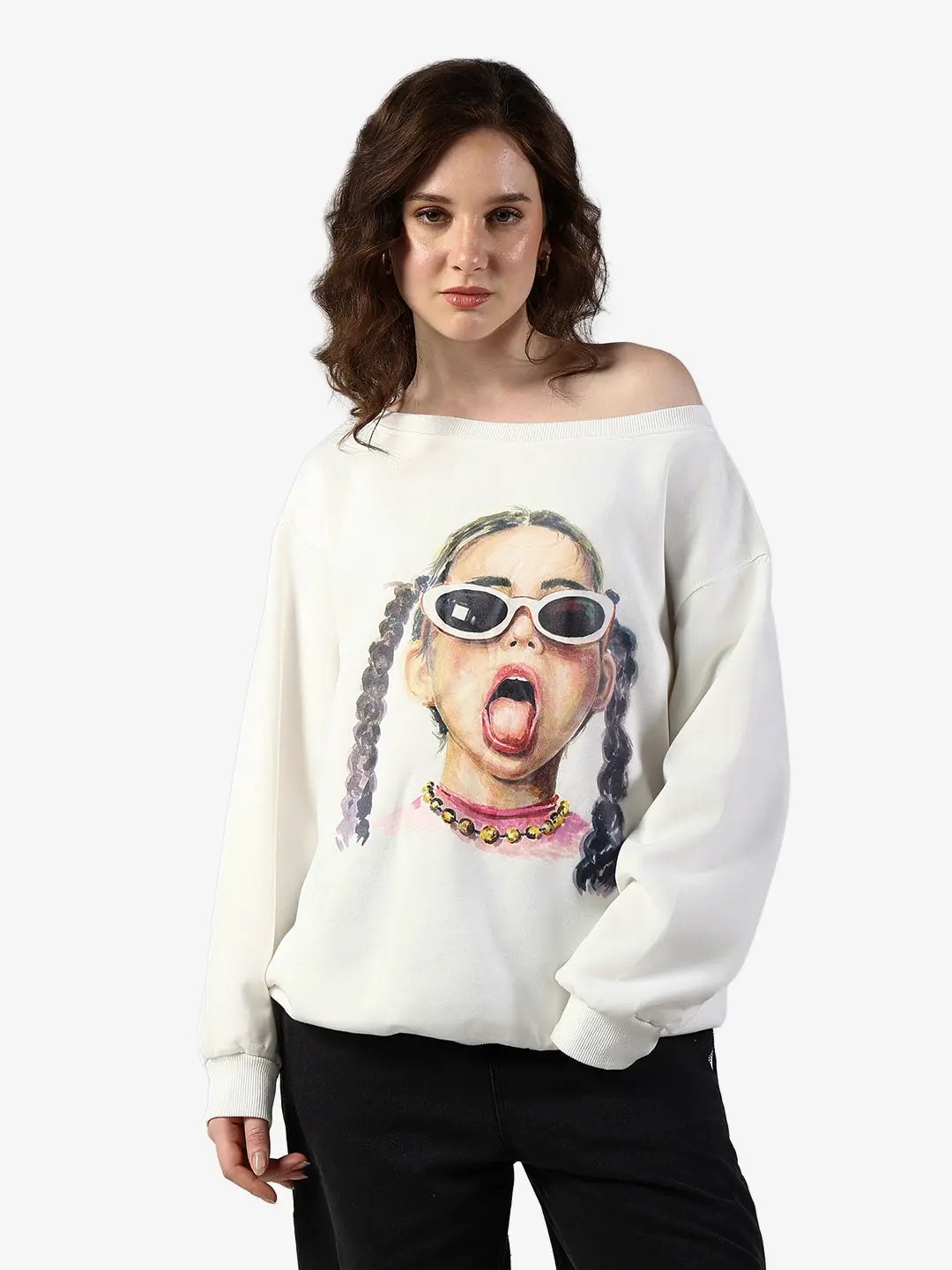Women's Graphic White Oversized Top - from SHOWOFFFF