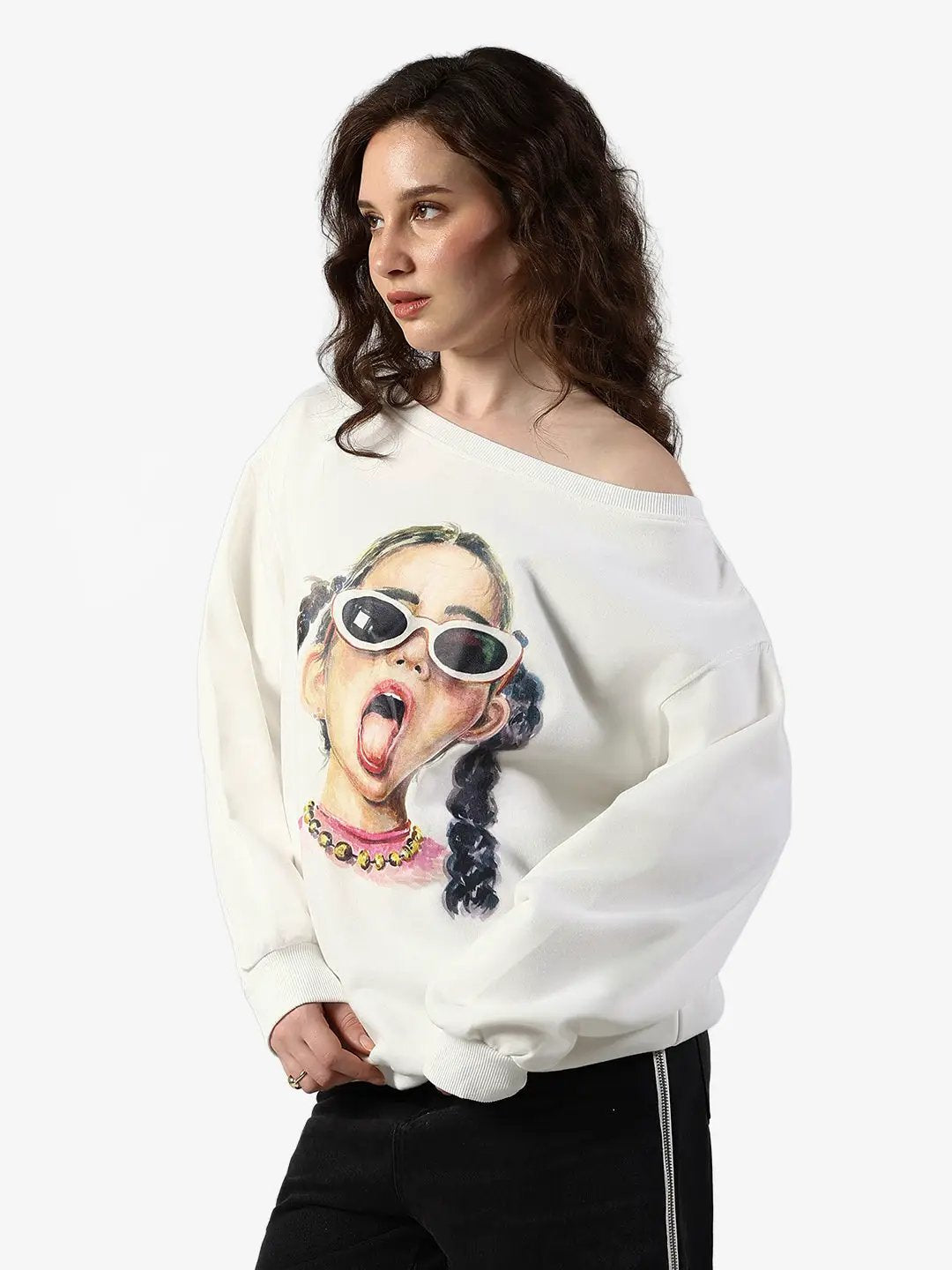 Women's Graphic White Oversized Top - from SHOWOFFFF