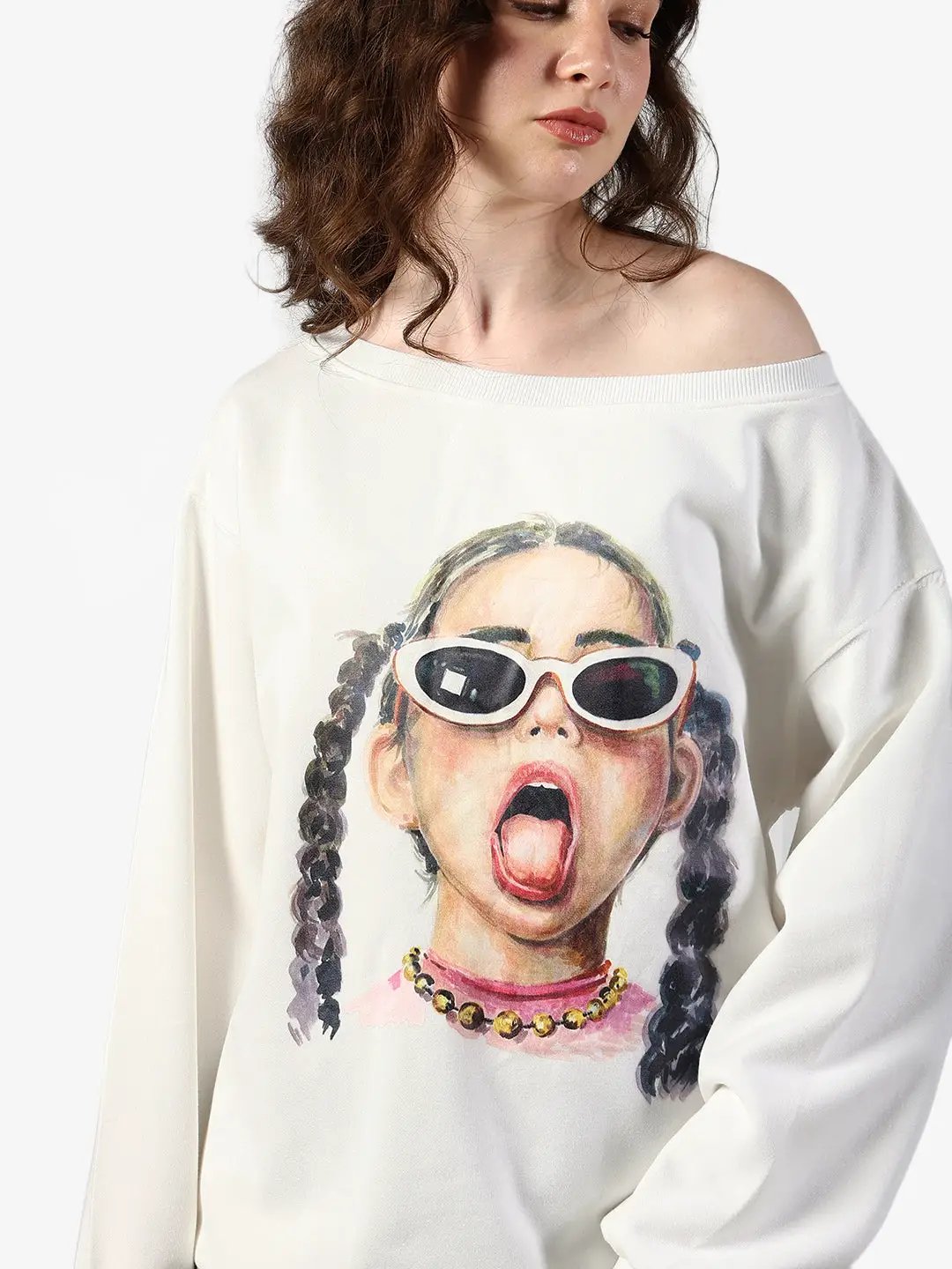 Women's Graphic White Oversized Top - from SHOWOFFFF
